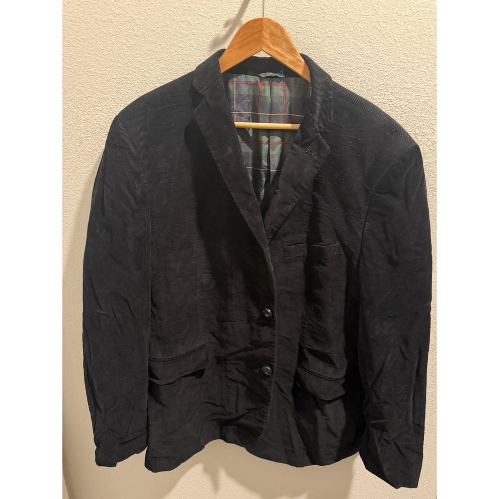 US Polo Assn Mens Navy Blue Corduroy Blazer Plaid Lined Sport Coat Jacket 44R